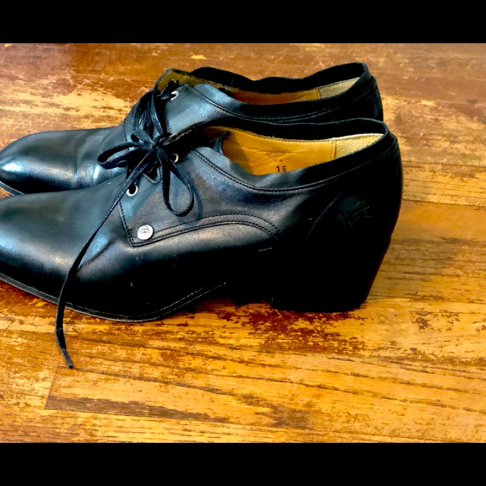 John Fluevog pointed toe pilgrim shoe.